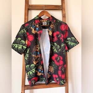 MBT Black Shirt with Tropical Skull and Floral Design